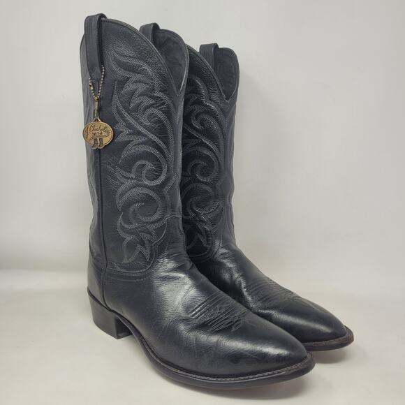 J. Chisholm Black Leather Cowboy Boots s-l400.jpg main image 4